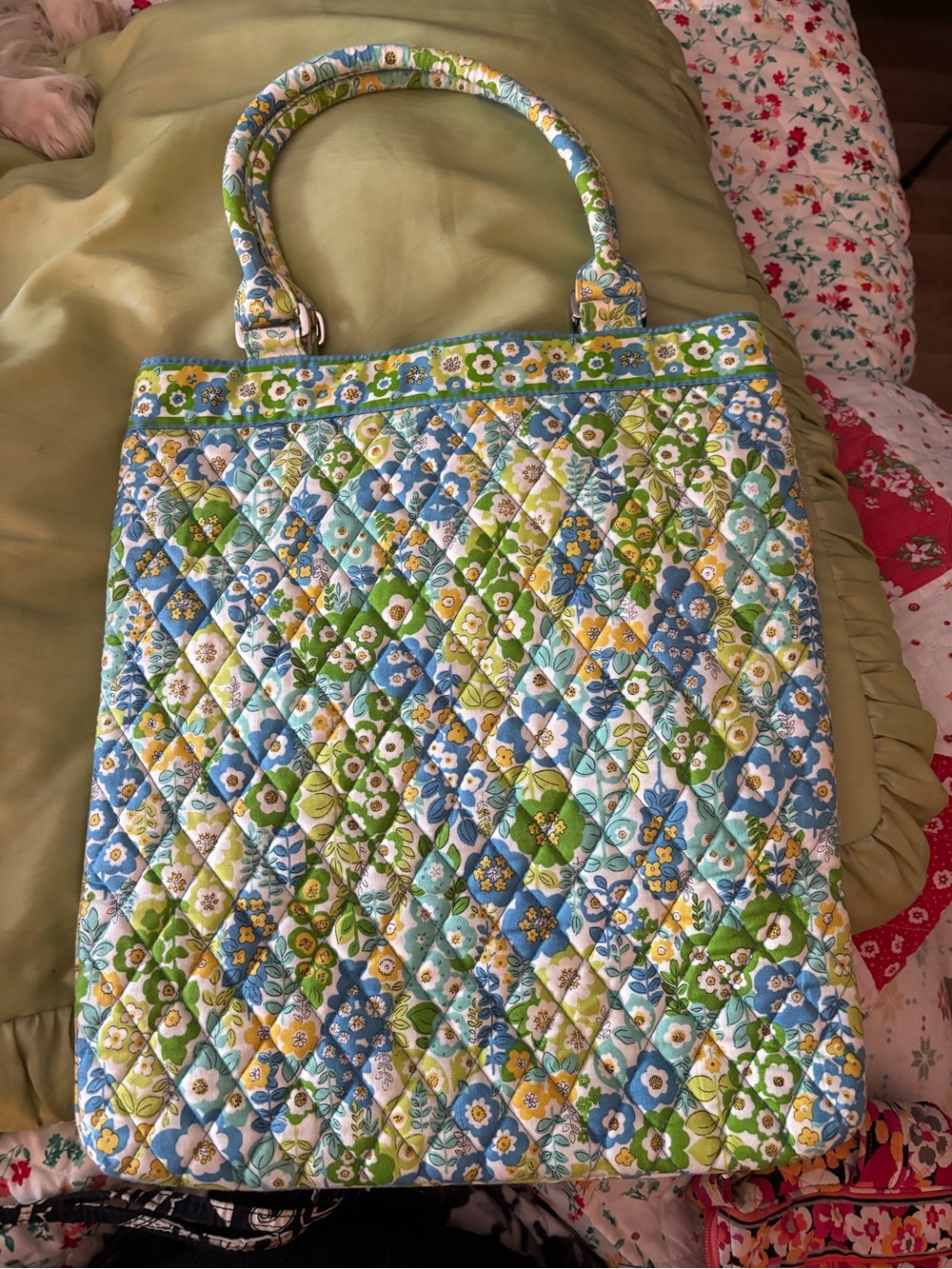 Vera Bradley Quilted Floral Tote in Blue, Green & Yellow